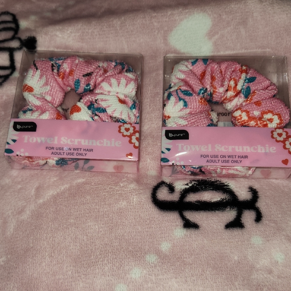 B. Pure Pink Floral Towel Scrunchie Duo